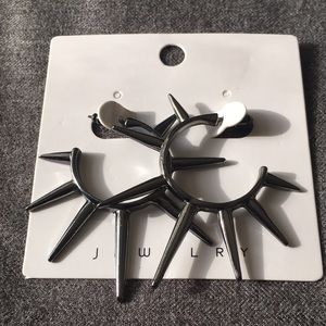 Gunmetal Starburst Hoop Earrings